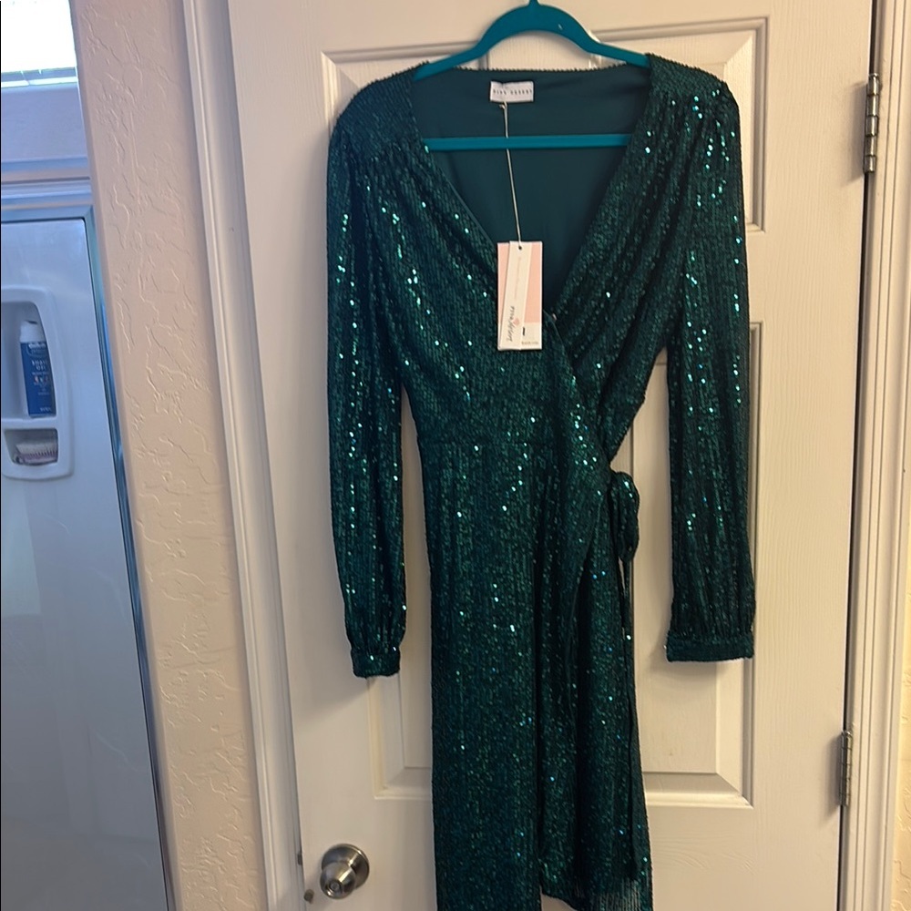 NWT-Teal Sequin Long Sleeve Dress